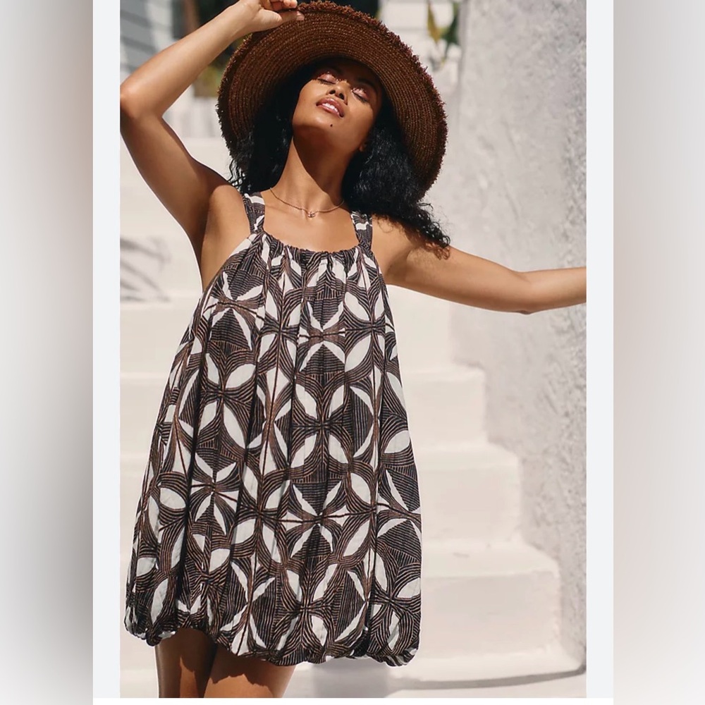 Anthropologie Tiered Gauze Bubble-Hem Mini Dress  Motif Boho cotton sz 3X